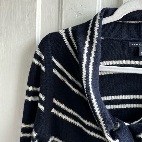 Banana Republic Fold-Over Collar Striped Cardigan Sweater Lambswool Cashmere - Picture 4 of 8